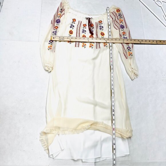 Classic BCBGMAXAZRIA Womens Long  Dress  Silk Ivery Off White Embroidered (#2) - Picture 5 of 12